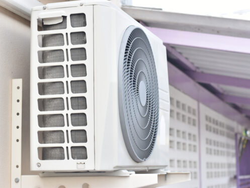 close up, side view of ductless mini-split air conditioner unit