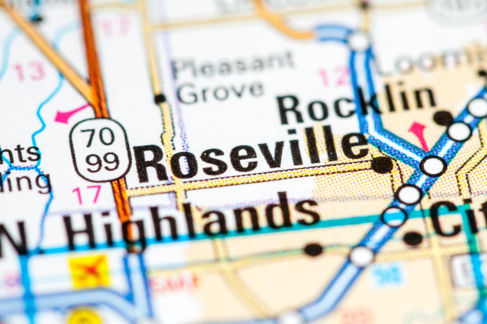 Map of Roseville, California. USA