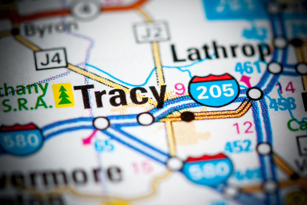 Tracy, California. USA on a map